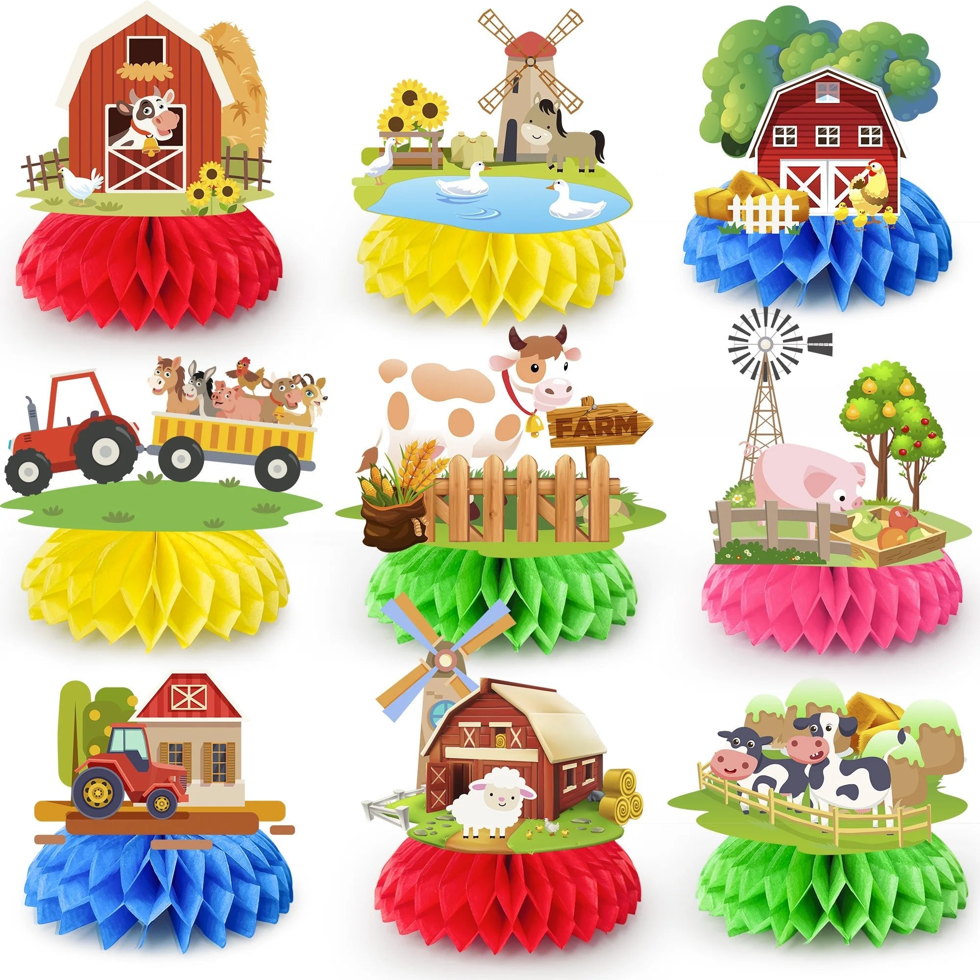 9-Piece Farm Animal Honeycomb Centerpieces Party Set