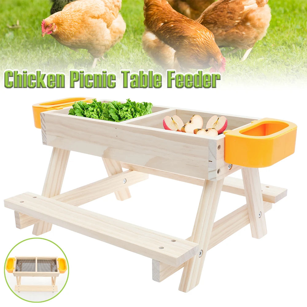 Chicken Picnic Table Feeder Wooden Poultry Feeder Table Decoration…