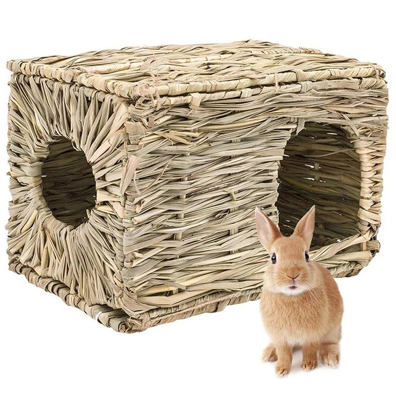 Rabbit Grass Bed Natural Straw Woven House Bunny Chew Toys Hay Nest…