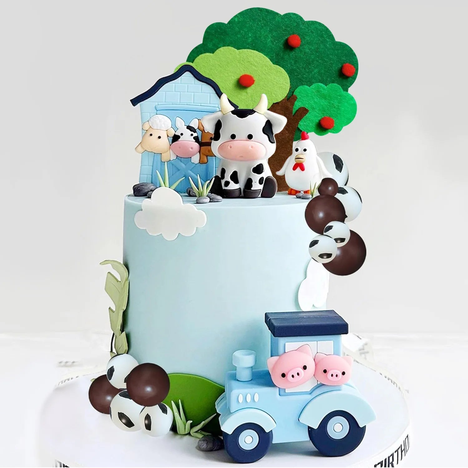 Farm Animal Cake Toppers Set with Cow & Pig Decor