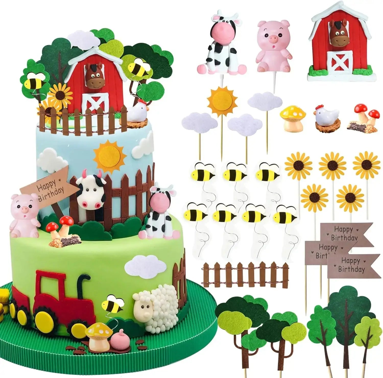 Farm Animal Cake Toppers Set with Cow Party Decor