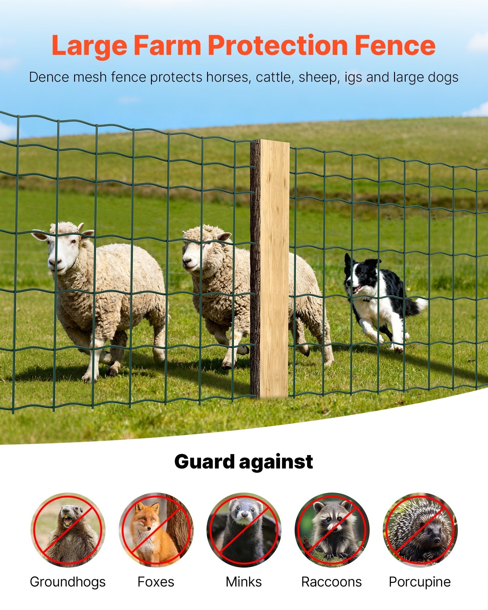 Farm Fence, 39 X 787 In, 4 X 4 In Mesh 2.1mm Galvanized Steel Wire…