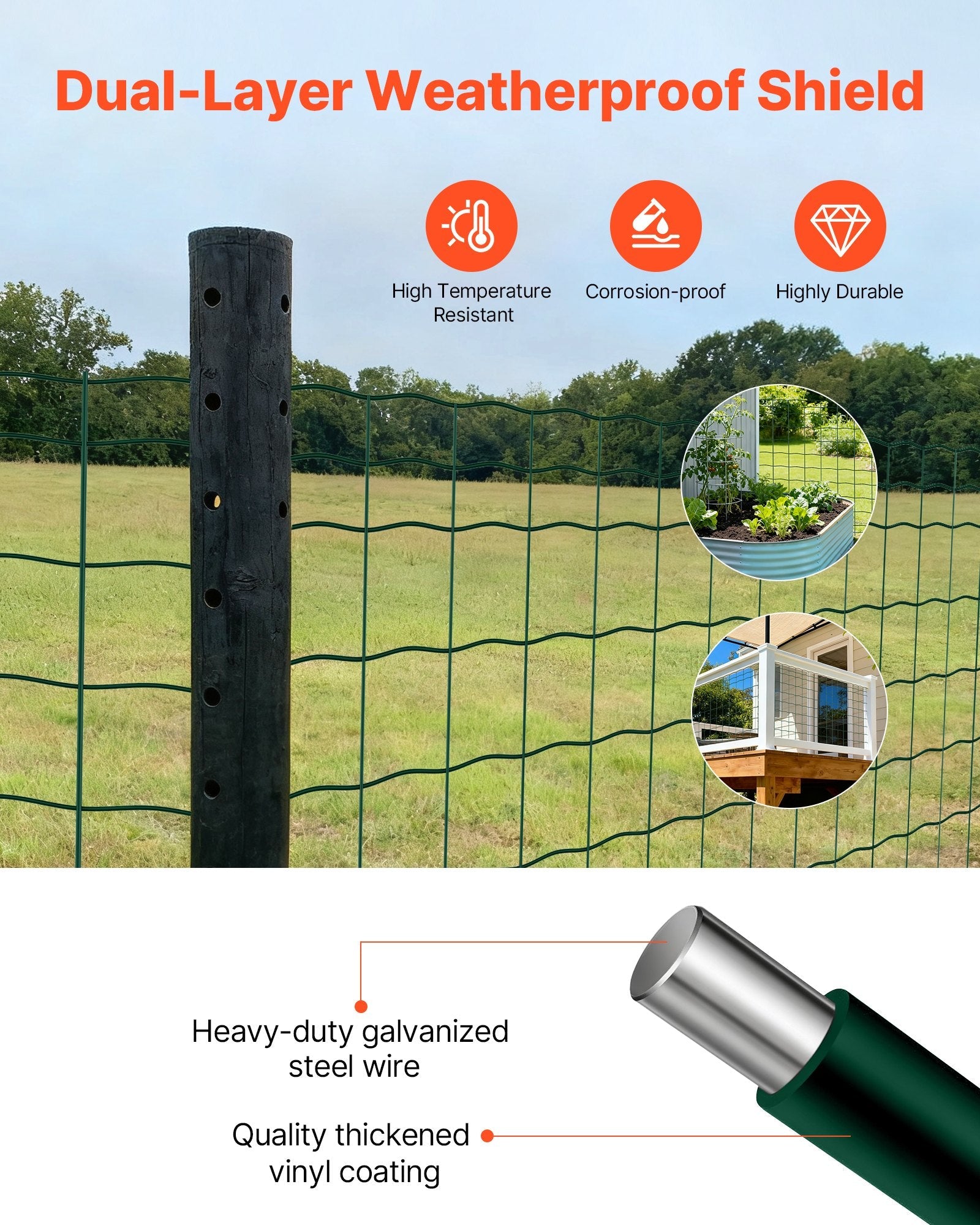 Farm Fence, 39 X 787 In, 4 X 4 In Mesh 2.1mm Galvanized Steel Wire…