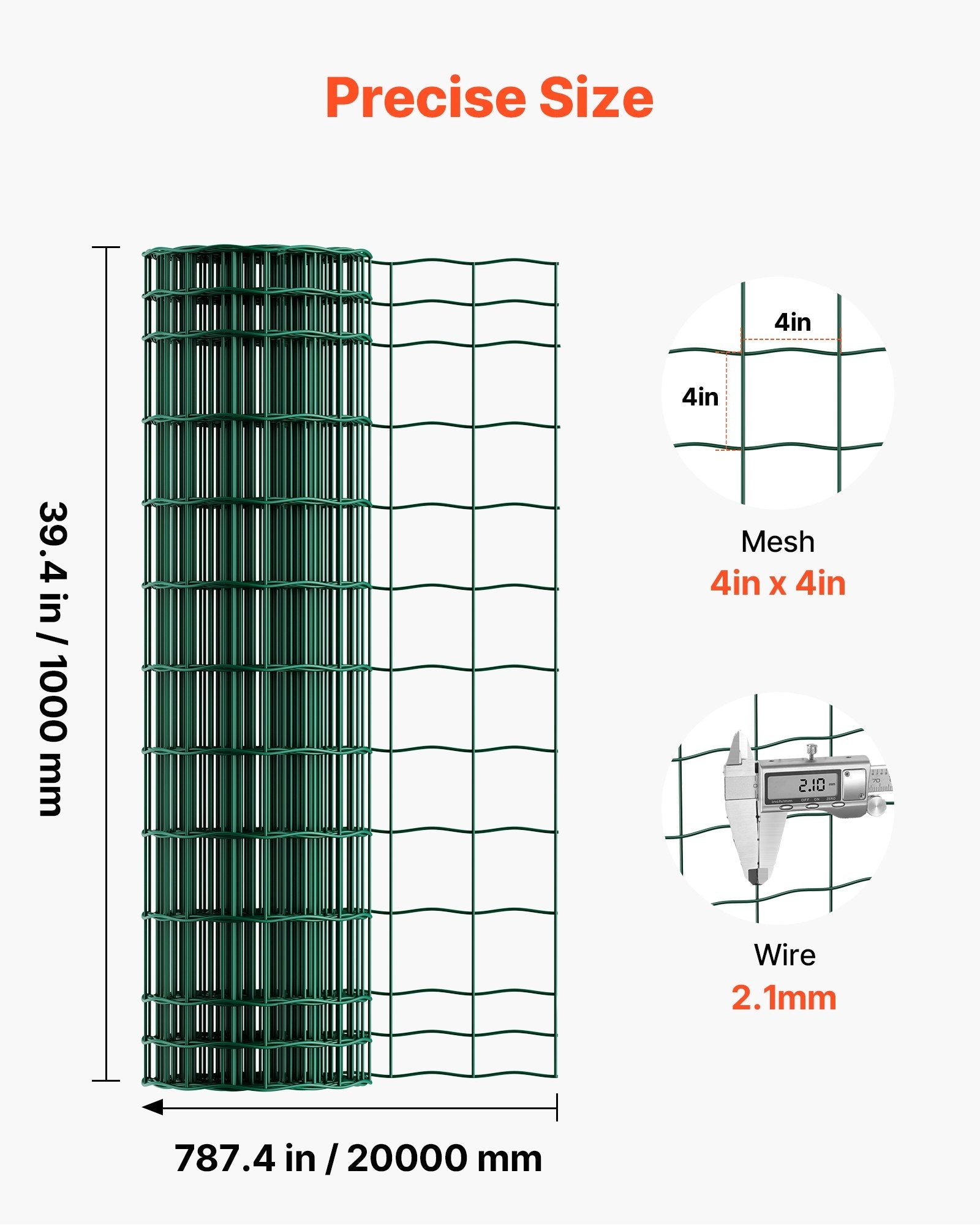 Farm Fence, 39 X 787 In, 4 X 4 In Mesh 2.1mm Galvanized Steel Wire…