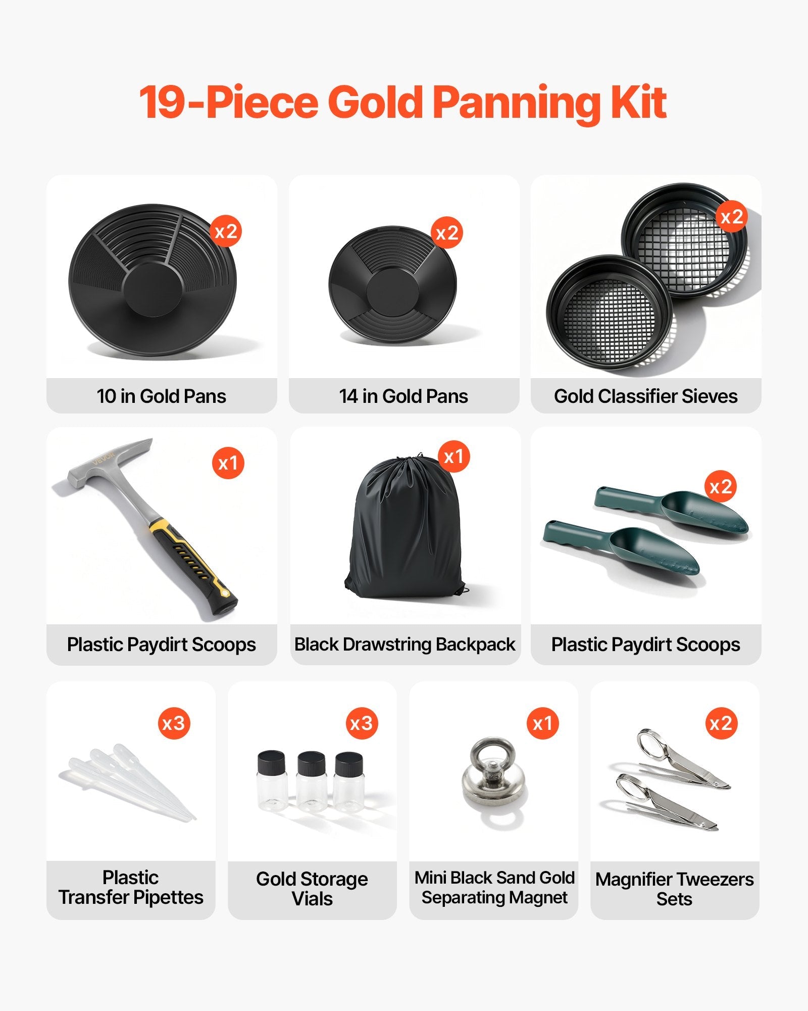 Gold Panning Kit, 10 In And 14 In Pans, 19 PCS Portable Prospecting…