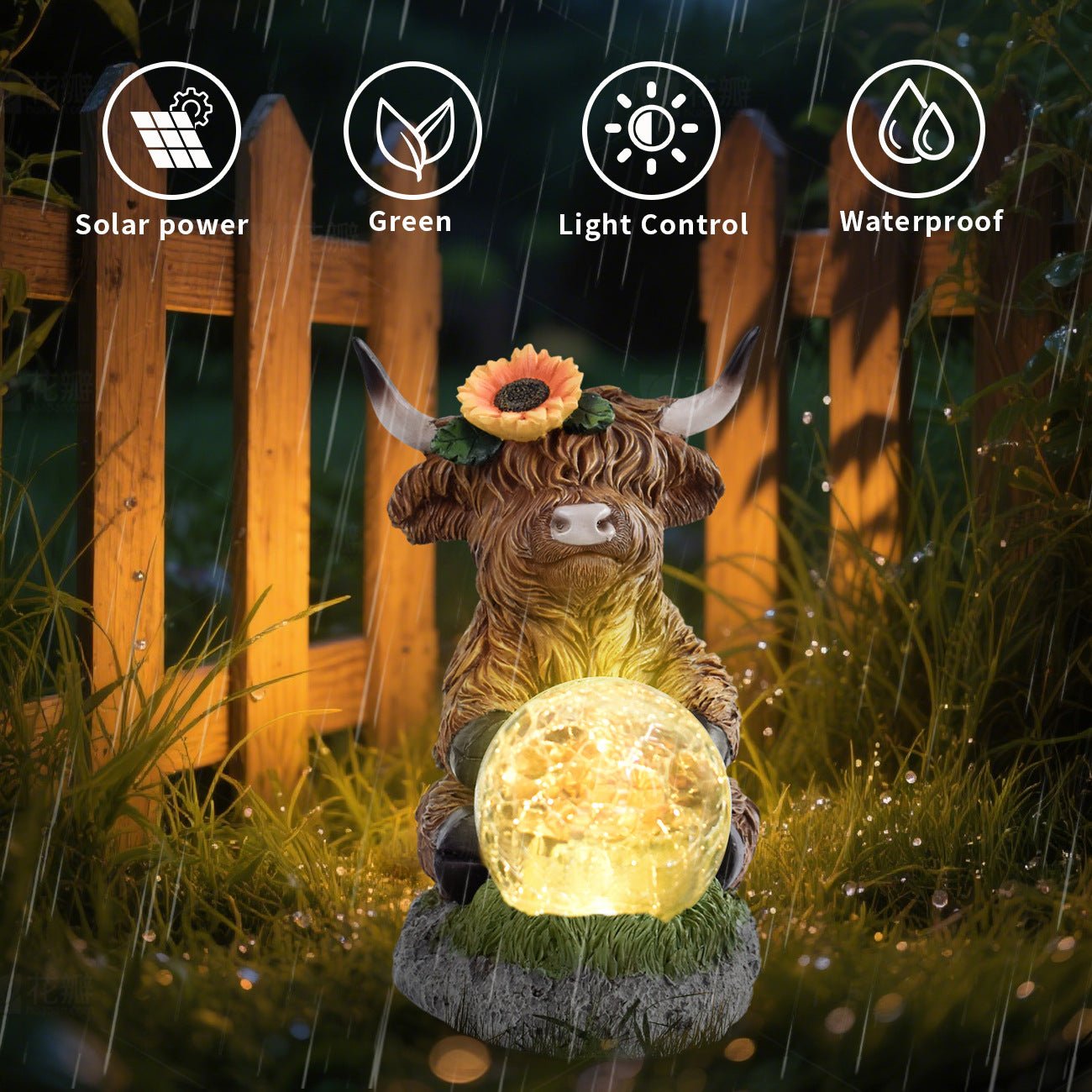 Highland Cattle Solar Lamp Yak Outdoor Garden Courtyard Decoration