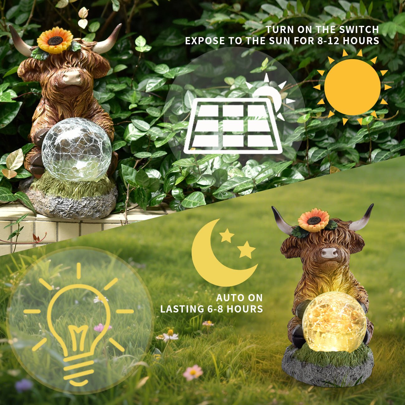 Highland Cattle Solar Lamp Yak Outdoor Garden Courtyard Decoration