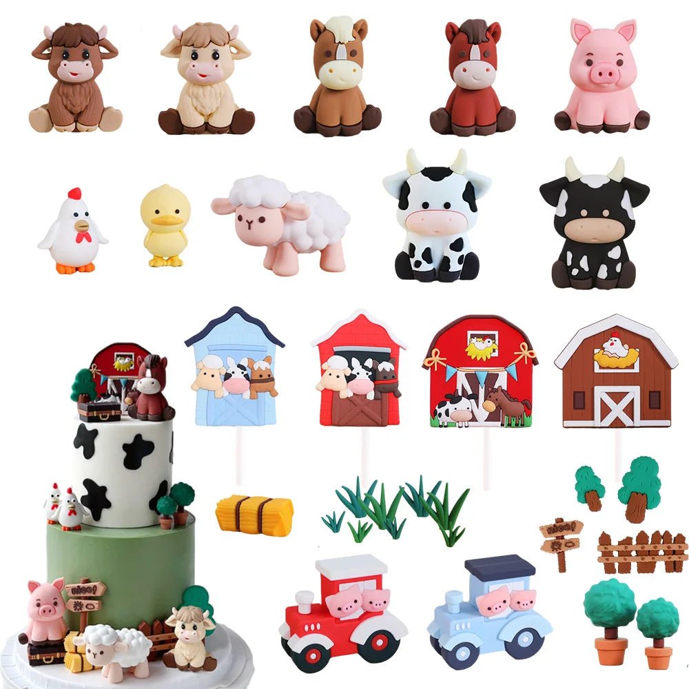 Rustic Farm Party Cake Decorations Cow & Pig & Mountain Cattle Cake…