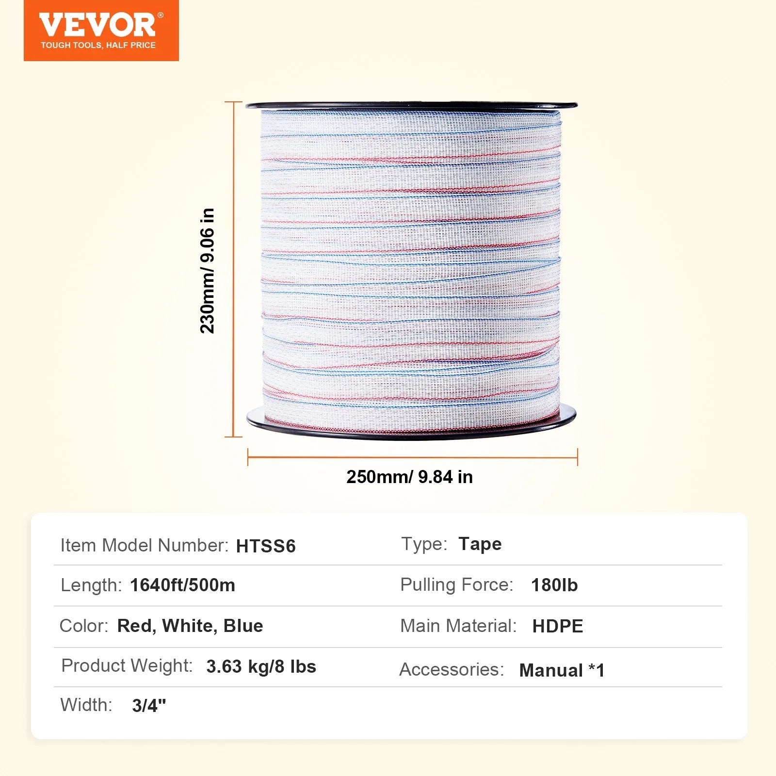 VEVOR 1640Ft 500M Electric Fence Tape Fencing Polytape Horse Cattle…
